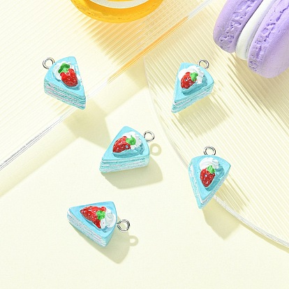 Opaque Resin Imitation Food Pendants, Cake Charm, with Platinum Plated Iron Loops