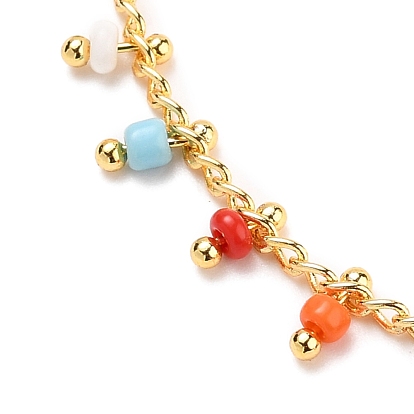 Glass Charm Bracelets, with Brass Curb Chains, 304 Stainless Steel Heart Charms & Lobster Claw Clasps, Real 18K Gold Plated