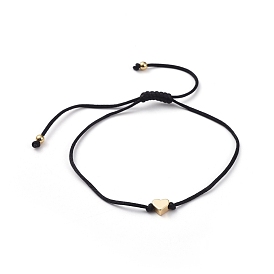Adjustable Nylon Thread Braided Bead Bracelets, with Brass Beads, Love Heart for Women