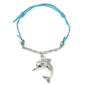 Bracelet à breloques dauphin en alliage avec chaînes en acier inoxydable, bracelet réglable