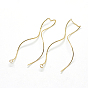 Brass Chain Stud Earring Findings, with Loop, Ear Threads, Real 18K Gold Plated