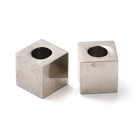 201 Stainless Steel European Beads, Large Hole Beads, Cube