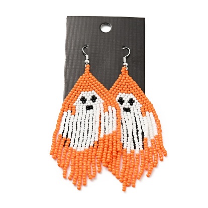 Плетеные серьги-люстры Ghost с стеклянными семенами, цепочка кисточкой сплава хэллоуин серьги для женщин
