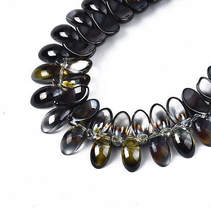 Electroplate Glass Beads Strand, Half Plated, Leaf
