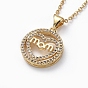 304 Stainless Steel Chain Necklaces, with Brass Micro Pave Cubic Zirconia Pendants, Mother's Day Gifts, Flat Round and Word mom