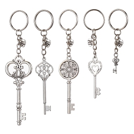 Porte-clés fendus en fer, avec des pendentifs en alliage, Touche et coeur