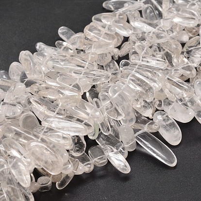 Pepitas de cristal de cuarzo natural hebras de cuentas, cuentas de cristal de roca, 8~30x5~12 mm, agujero: 1 mm, aproximadamente 15.3 pulgada ~ 15.7 pulgada