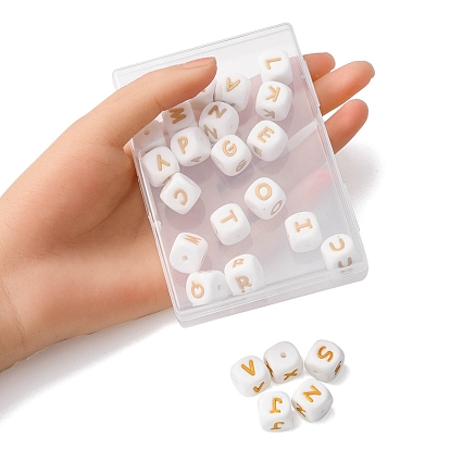 26Pcs 26 Styles Silicone Beads, Cube with Letter