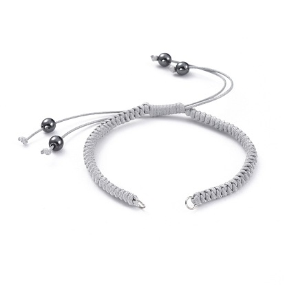 Fabrication de bracelet en cordons polyester ciré coréen ajustable, avec des perles d'hématite synthétiques non magnétiques et des anneaux de saut en fer