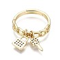 Adjustable Brass Micro Pave Clear Cubic Zirconia Finger Rings, Nickel Free, Curb Chain Shape with Padlock & Key