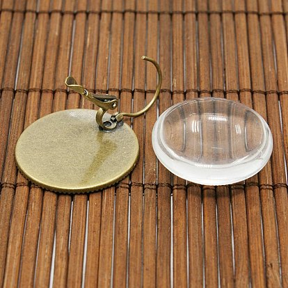 Couvercle transparent transparent 25mm bombé cabochon de verre pour création du laiton photo dormeuses boucle d'oreille , boucle d'oreille: 38x26 mm, verre: 25x7.4 mm