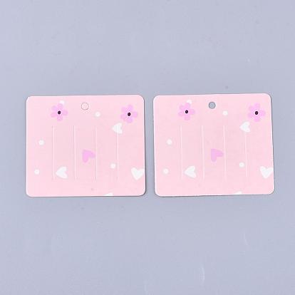 Cardboard Hair Clip Display Cards, Rectangle with Flower Pattern
