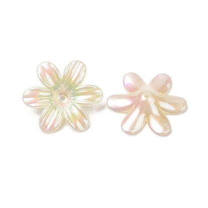 Tapas de cuentas de perlas de imitación de plástico abs, color de ab, 5-pétalo de flor