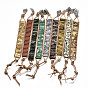 Cowhide Leather Cord Bracelets, with Column Natural Gemstone Beads and Alloy Findings