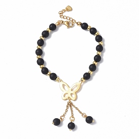 Bracelets de perles de verre, 304 papillon en acier inoxydable avec bracelets à breloques en chaîne à pampilles pour femmes