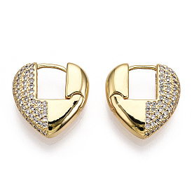 Clear Cubic Zirconia Heart Hoop Earrings, Brass Jewelry for Woman