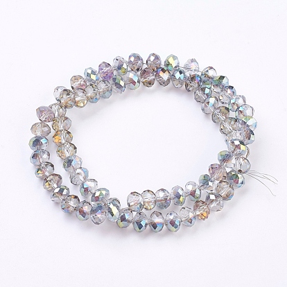 Electroplate Glass Beads Strands, Rainbow Plated, Faceted, Rondelle