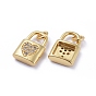Brass Micro Pave Cubic Zirconia Pendants, with Jump Rings, Long-Lasting Plated, Lock with Heart, for Valentine's Day