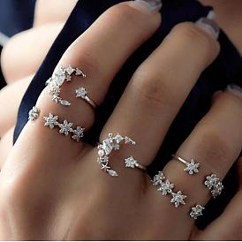 Bohemian 5-Piece Diamond-Encrusted Ring Set for Women, Vintage Wedding Festival Star Moon Crystal Rings