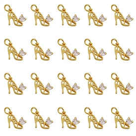 20Pcs Brass Micro Pave Clear Cubic Zirconia Stilettos Charms, Long-Lasting Plated, High-heeled Shoes