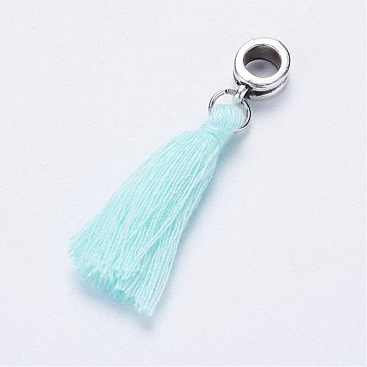 Tibetan Style Alloy European Dangle Charms, with Cotton Thread Tassels