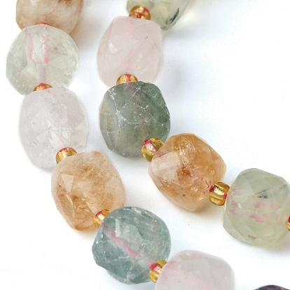 Brins de perles de quartz colorées naturelles, avec des perles de rocaille, cube à facettes
