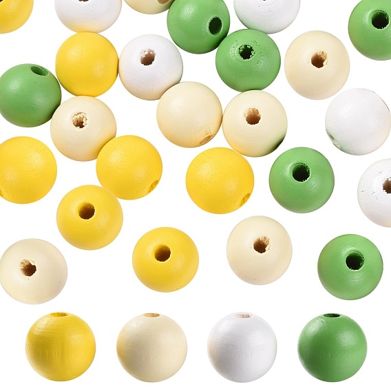 160Pcs 4 Colors Farmhouse Rustic Country Style Painted Natural Wood Beads, Round, with Waterproof Vacuum Packing