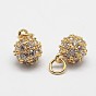 Round Brass Micro Pave Grade AAA Cubic Zirconia Charms, Cadmium Free & Nickel Free & Lead Free, 6mm, Hole: 3mm
