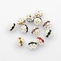 Brass Rhinestone Beads, Grade A, Silver Color Plated, Round, 6mm, Hole: 1mm