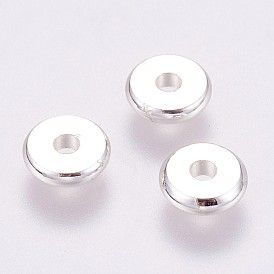 Brass Spacer Beads, Long-Lasting Plated, Flat Round, 925 Sterling Silver Plated