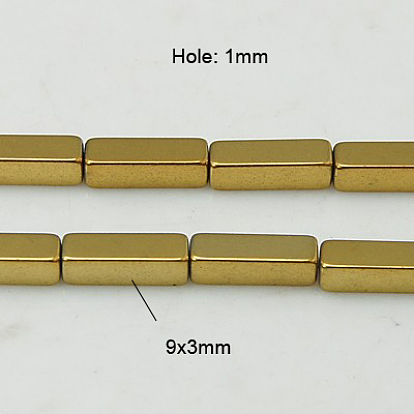 Non-Magnetic Synthetic Hematite Beads Strands, Color Plated, 9x3x3mm, Hole: 1mm