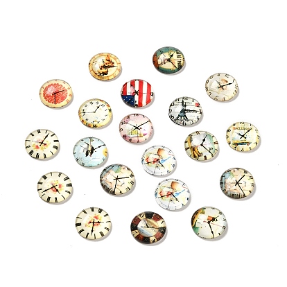 Clock Printed Glass Cabochons, Half Round/Dome