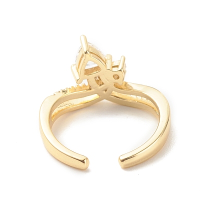 Clear Cubic Zirconia Teardrop Open Cuff Ring, Brass Jewelry for Women, Cadmium Free & Lead Free