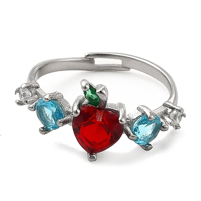 Anillo ajustable de manzana con circonitas cúbicas de colores y pedrería, 201 joyas de acero inoxidable para mujer