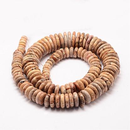 Natural Picture Jasper Graduated Beads Strands, Heishi Beads, Disc/Flat Round