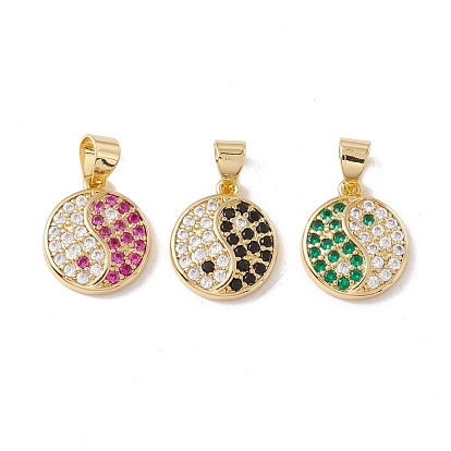 Brass Micro Pave Cubic Zirconia Charms Real 18K Gold Plated, Cadmium Free & Lead Free, Yinyang