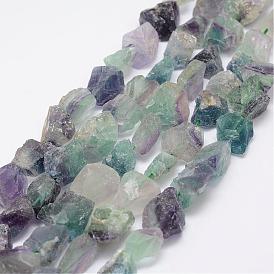 Raw Rough Natural Fluorite Bead Strands, Nuggets