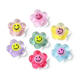 Translucent Resin Cabochons, Flower with Smiling Face