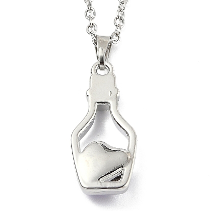 Alloy Resin Pendant Necklaces, with Cable Chains, Bottle with Heart