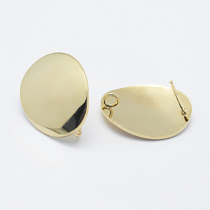 Brass Stud Earring Findings, with Loop, Long-Lasting Plated, Nickel Free, Oval