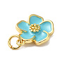 Rack Plating Brass Enamel Charms, Lead Free & Cadmium Free, with Jump RIng, Real 18K Gold Plated, Long-Lasting Plated, Flower Charm