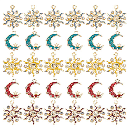 Benecreat 30pcs 5 pendentifs en alliage d'émail de style, avec strass cristal, or et de lumière, soleil et lune avec étoile