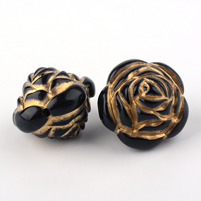 Rose Plating Acrylic Beads, Golden Metal Enlaced, 26x22mm, Hole: 2mm, about 86pcs/500g