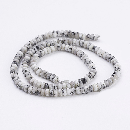 Natural Snowflake Obsidian Beads Strands, Faceted, Rondelle