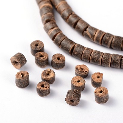 De coco natural, hilos de perlas columna, 5.5x3~5.5 mm, agujero: 1 mm, sobre 148 unidades / cadena, 22.4 pulgada