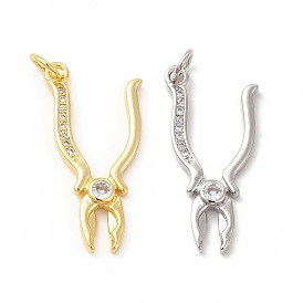Rack Plating Brass Micro Pave Cubic Zirconia Tool Pendants, Cadmium Free & Lead Free, Plier Charm, with Jump Ring