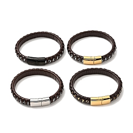 Bracelet cordon tressé en cuir et corde en acier inoxydable avec fermoir magnétique pour hommes femmes