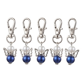 Glass Pearl Pendant Decorations, with Alloy Swivel Lobster Claw Clasps, Angle
