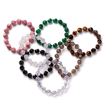 Bracelets de perles extensibles en pierres précieuses naturelles à facettes, perles de verre, dés célestes à six faces