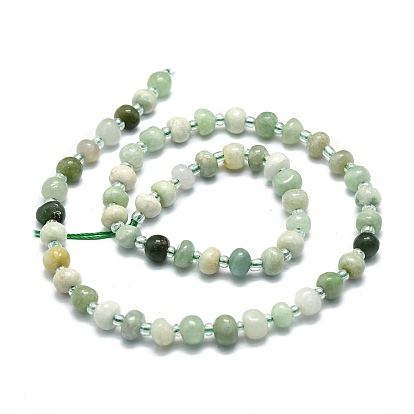 Brins de perles de jade myanmar naturel, rondelle irrégulière